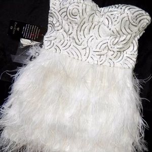 Vegas Wedding dress Bebe white feather party dress